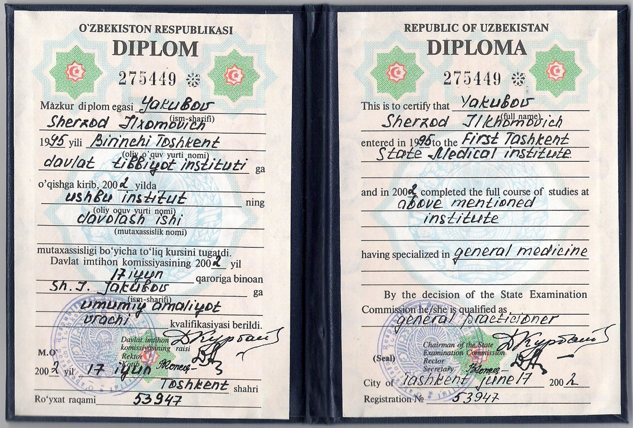 Доктор Якубов Шерзод Илхомович